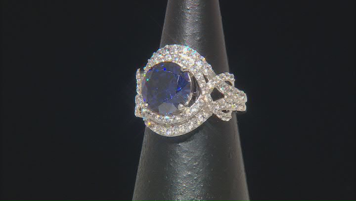 Blue And White Cubic Zirconia Rhodium Over Sterling Silver Ring 7.70ctw Video Thumbnail