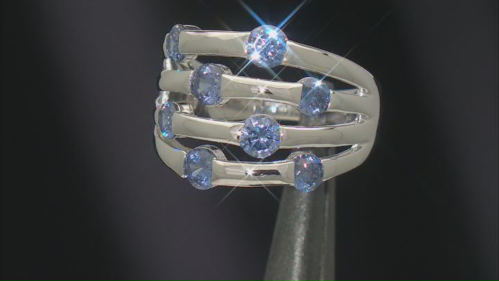 Blue Cubic Zirconia Rhodium Over Sterling Silver Ring 2.82ctw Video Thumbnail