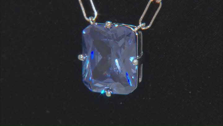 Blue Cubic Zirconia Rhodium Over Sterling Silver Paperclip Chain Necklace 11.55ctw Video Thumbnail