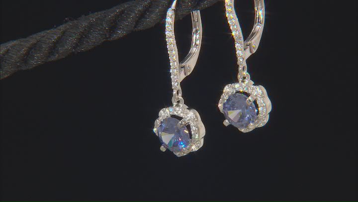 Blue And White Cubic Zirconia Rhodium Over Sterling Silver Earrings 3.39ctw Video Thumbnail