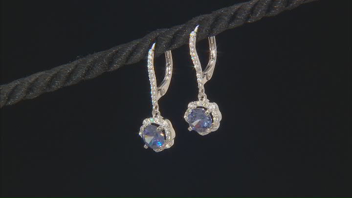 Blue And White Cubic Zirconia Rhodium Over Sterling Silver Earrings 3.39ctw Video Thumbnail