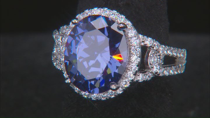 Blue And White Cubic Zirconia Rhodium Over Sterling Silver Ring 9.45ctw Video Thumbnail
