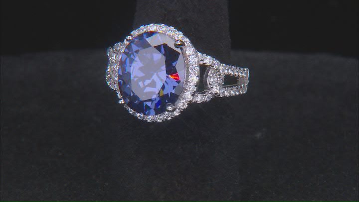 Blue And White Cubic Zirconia Rhodium Over Sterling Silver Ring 9.45ctw Video Thumbnail