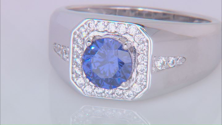 Blue And White Cubic Zirconia Rhodium Over Sterling Silver Men's Ring 1.90ctw Video Thumbnail