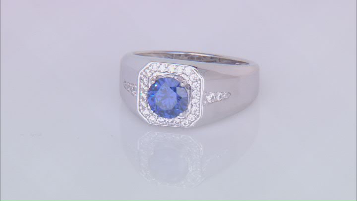 Blue And White Cubic Zirconia Rhodium Over Sterling Silver Men's Ring 1.90ctw Video Thumbnail