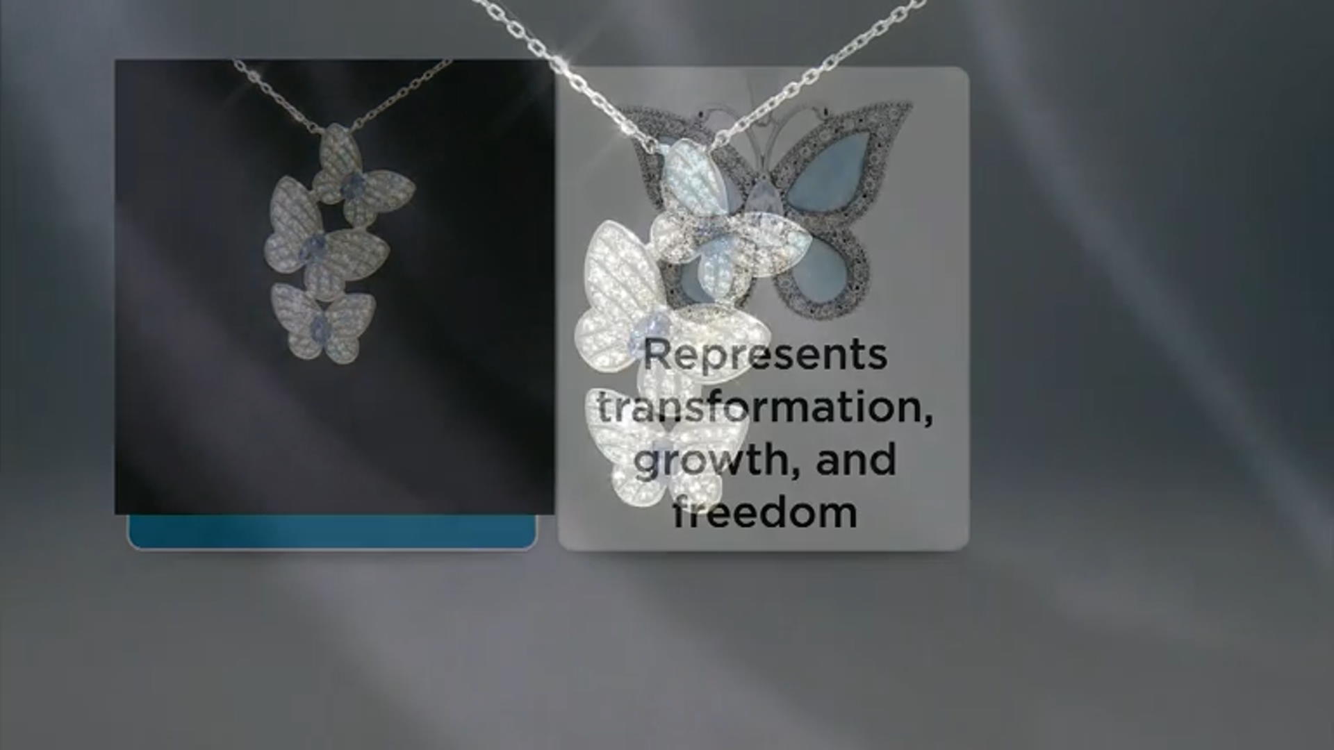 Blue And White Cubic Zirconia Rhodium Over Silver Butterfly Necklace 2.17ctw Video Thumbnail