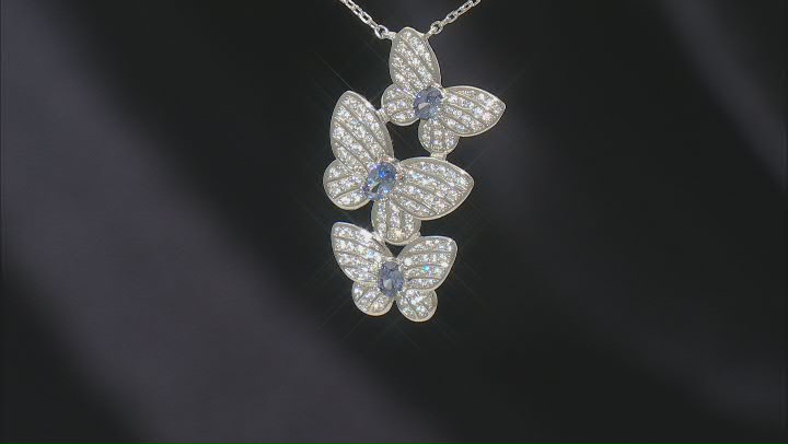 Blue And White Cubic Zirconia Rhodium Over Silver Butterfly Necklace 2.17ctw Video Thumbnail