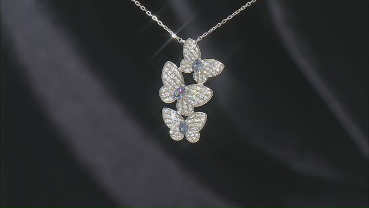 Blue And White Cubic Zirconia Rhodium Over Silver Butterfly Necklace 2.17ctw Video Thumbnail