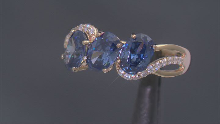 Blue And White Cubic Zirconia 18k Yellow Gold Over Sterling Silver Ring 4.27ctw Video Thumbnail