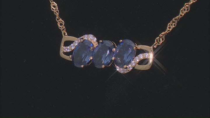 Blue And White Cubic Zirconia 18k Yellow Gold Over Sterling Silver Necklace 4.14ctw Video Thumbnail