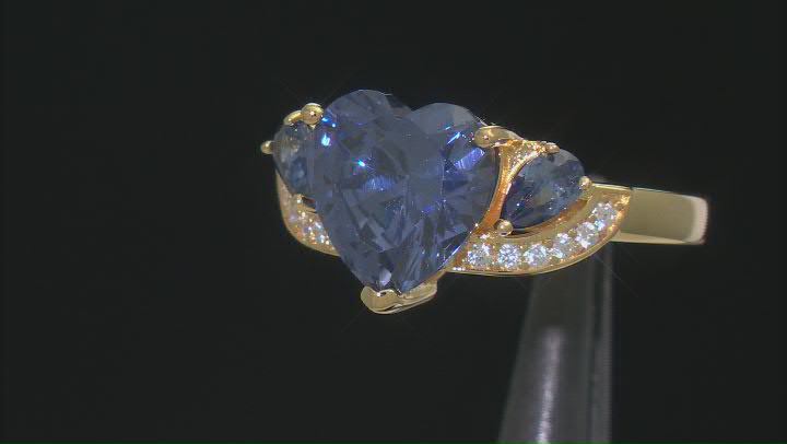 Blue And White Cubic Zirconia 18k Yellow Gold Over Sterling Silver Heart Ring 8.22ctw Video Thumbnail