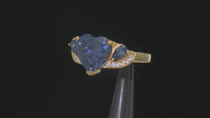 Blue And White Cubic Zirconia 18k Yellow Gold Over Sterling Silver Heart Ring 8.22ctw Video Thumbnail