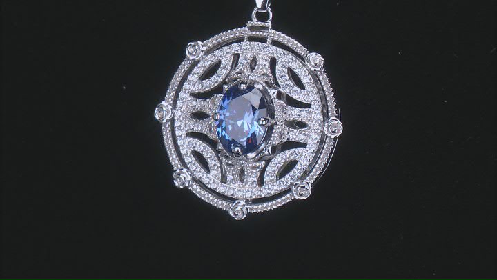 Blue And White Cubic Zirconia Rhodium Over Sterling Silver Pendant 2.69ctw Video Thumbnail