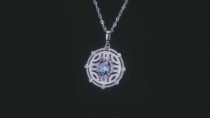 Blue And White Cubic Zirconia Rhodium Over Sterling Silver Pendant 2.69ctw Video Thumbnail
