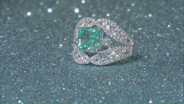 Blue And White Cubic Zirconia Rhodium Over Silver Ice Cut Ring 7.26ctw Video Thumbnail