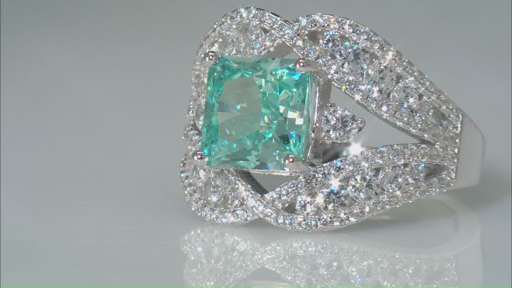 Blue And White Cubic Zirconia Rhodium Over Silver Ice Cut Ring 7.26ctw Video Thumbnail