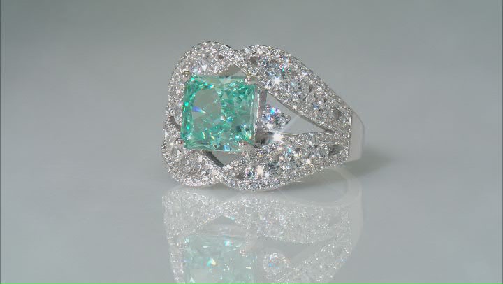 Blue And White Cubic Zirconia Rhodium Over Silver Ice Cut Ring 7.26ctw Video Thumbnail
