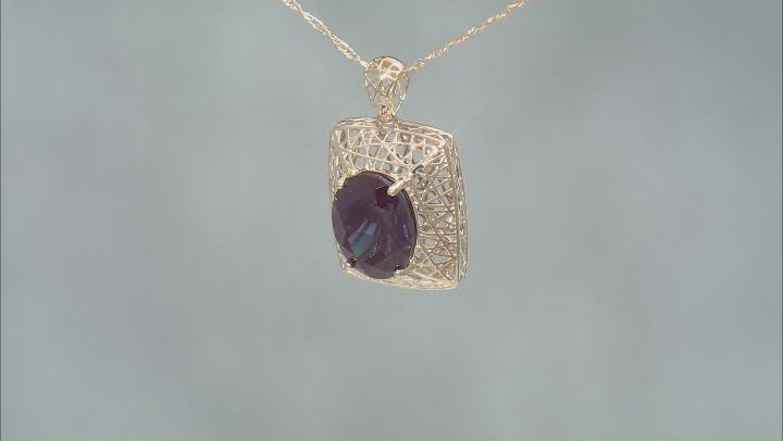 Blue Oval Lab Created Alexandrite 10k Yellow Gold Pendant With Chain 1.91ctw Video Thumbnail