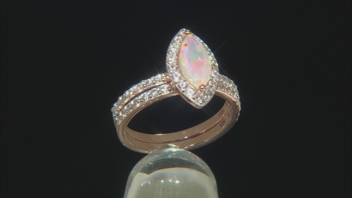 Multi Color Ethiopian Opal Rose Gold 2 Ring Set Video Thumbnail