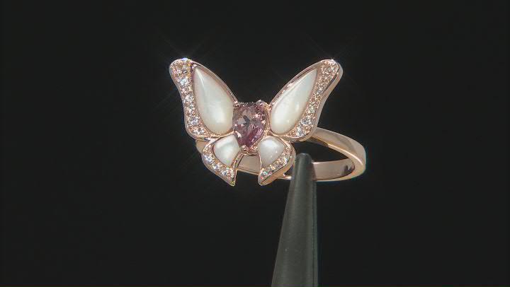 Pink Garnet 18k Rose Gold Over Silver Butterfly Ring 0.61ctw Video Thumbnail