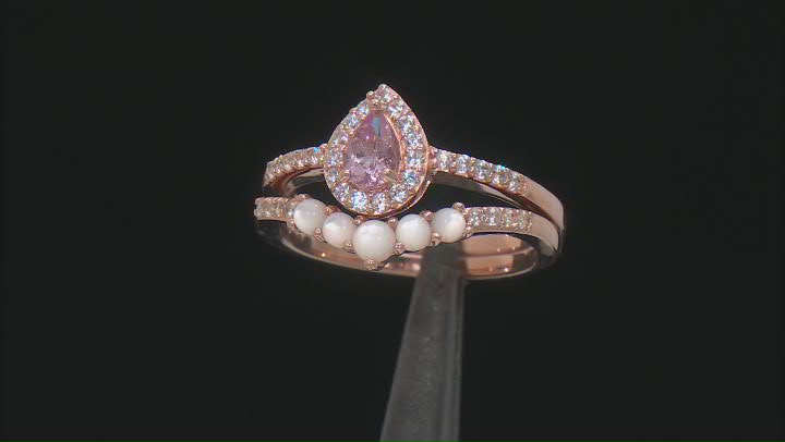 Pink Color Shift Garnet 18k Rose Gold Over Sterling Silver Ring Set Of 2 0.84ctw Video Thumbnail