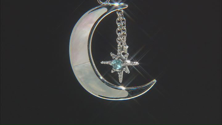 White Mother-of-Pearl Sterling Silver Moon And Star Pendant With Chain 0.17ctw Video Thumbnail