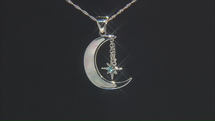 White Mother-of-Pearl Sterling Silver Moon And Star Pendant With Chain 0.17ctw Video Thumbnail