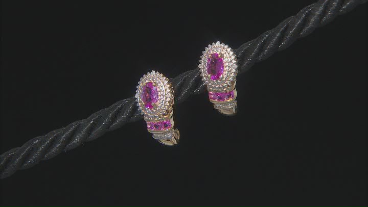 Pink Lab Created Sapphire 18K Yellow Gold Over Sterling Silver Earrings 1.13ctw Video Thumbnail