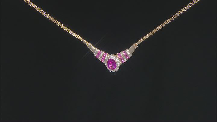 Pink Lab Created Sapphire 18k Yellow Gold Over Silver Necklace 2.39ctw Video Thumbnail