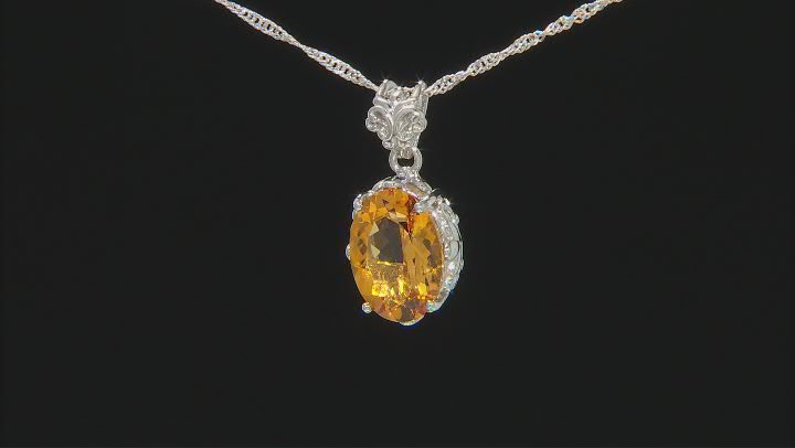 Yellow Citrine Rhodium Over Sterling Silver Pendant With Chain 4.35ct Video Thumbnail