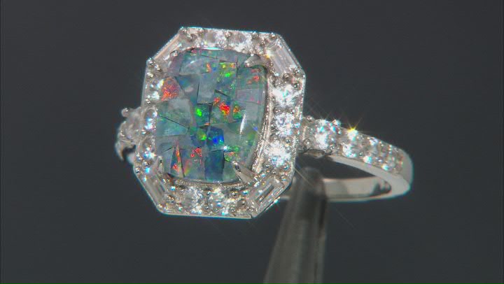 Multicolor Mosaic Opal Triplet Rhodium Over Sterling Silver Ring 0.40ctw Video Thumbnail