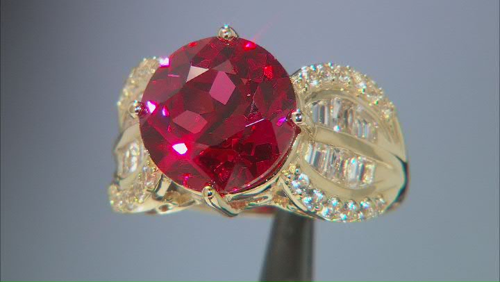 Orange Lab Created Padparadscha Sapphire 18k Yellow Gold Over Silver Ring 8.39ctw Video Thumbnail