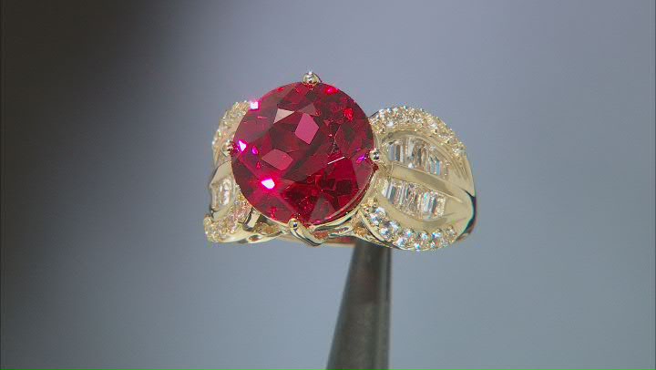 Orange Lab Created Padparadscha Sapphire 18k Yellow Gold Over Silver Ring 8.39ctw Video Thumbnail