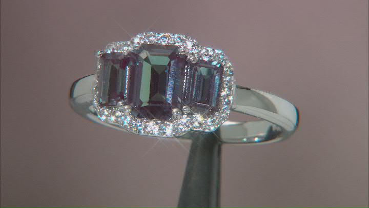 Blue Lab Created Alexandrite Rhodium Over Sterling Silver Ring 1.80ctw Video Thumbnail