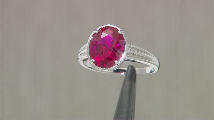 Red Lab Created Ruby Rhodium Over Sterling Silver Solitaire Ring 3.78ct Video Thumbnail