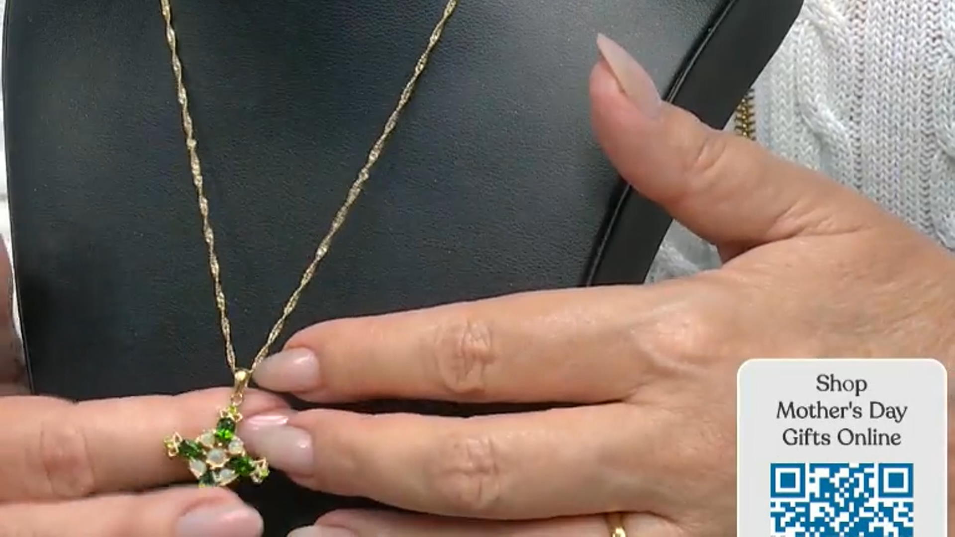 Green Chrome Diopside 18k Yellow Gold Over Silver Cross Pendant With Chain 2.53ctw Video Thumbnail
