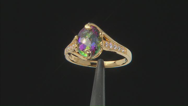 Green Mystic Fire® Topaz 18k Yellow Gold Over Silver Ring 2.93ctw Video Thumbnail