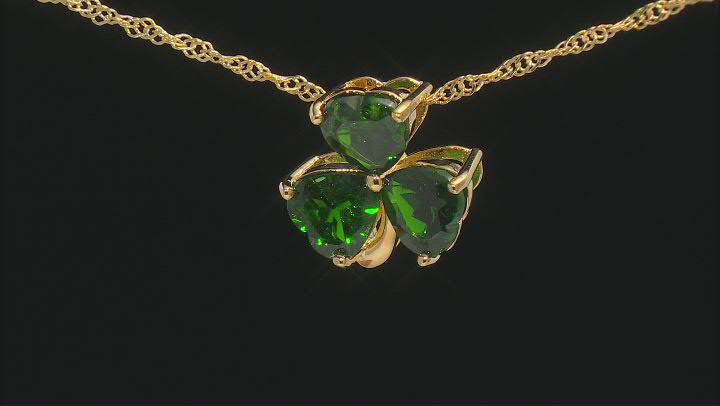 Green Chrome Diopside 18k Yellow Gold Over Silver Shamrock Pendant With Chain 3.14ctw Video Thumbnail