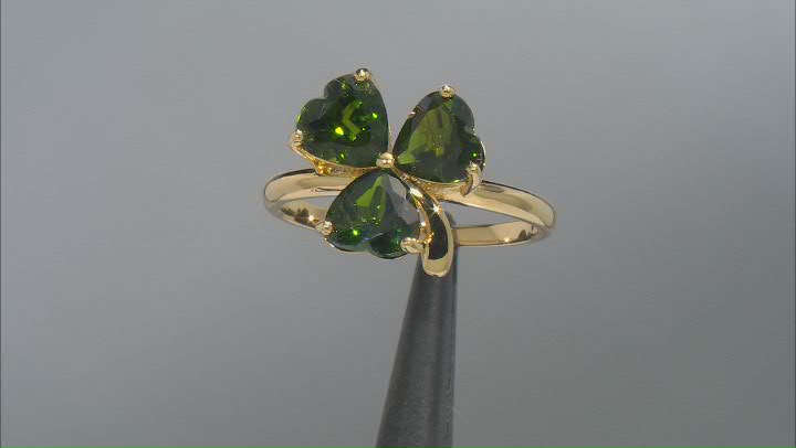 Green Chrome Diopside 18k Yellow Gold Over Sterling Silver Shamrock Ring 3.14ctw Video Thumbnail