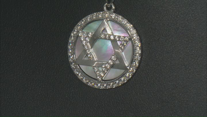 White Mother-Of-Pearl Rhodium Over Sterling Silver "Star Of David" Pendant With Chain 0.98ctw Video Thumbnail