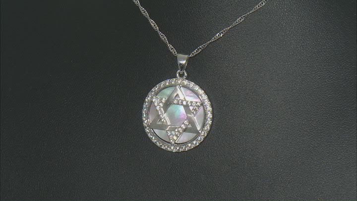 White Mother-Of-Pearl Rhodium Over Sterling Silver "Star Of David" Pendant With Chain 0.98ctw Video Thumbnail
