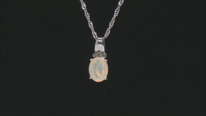 White Ethiopian Opal Rhodium Over Sterling Silver Pendant With Chain 0.78ctw Video Thumbnail