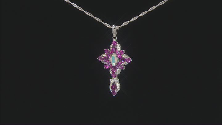 Multi Color Ethiopian Opal Rhodium Over Silver Cross Pendant with Chain 2.96ctw Video Thumbnail