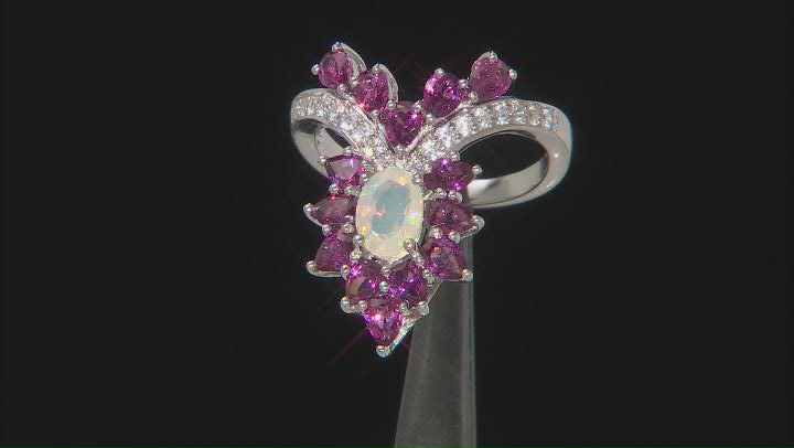 Multicolor Ethiopian Opal Rhodium Over Silver Ring 3.13ctw Video Thumbnail