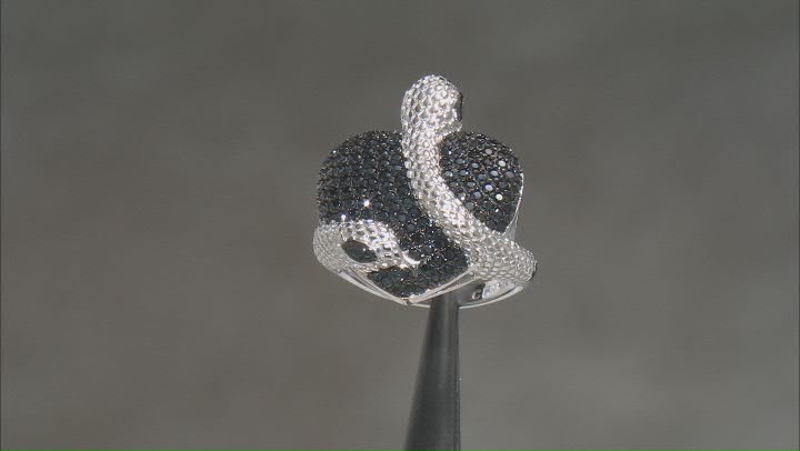 Black Spinel Rhodium Over Sterling Silver Snake Ring 1.22ctw Video Thumbnail