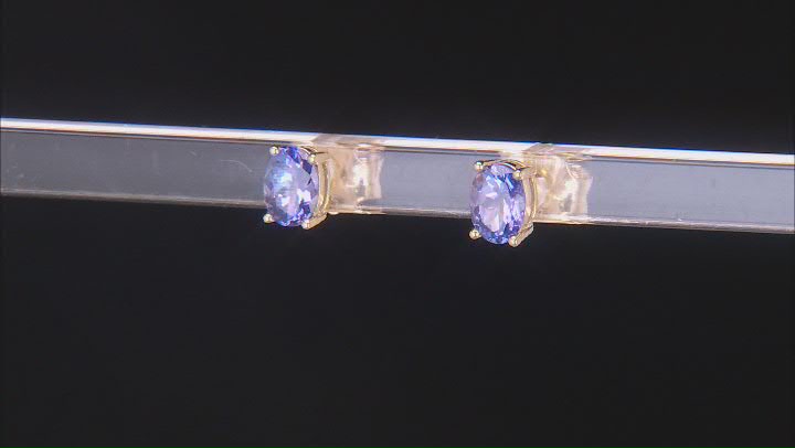 Blue Tanzanite 18k Yellow Gold Over Sterling Silver Stud Earrings 1.45ctw Video Thumbnail