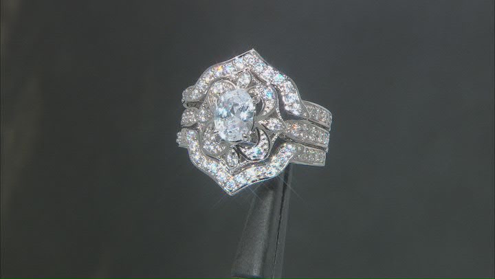 White Cubic Zirconia Rhodium Over Silver Ring and Guard Set (2.15ctw DEW) Video Thumbnail