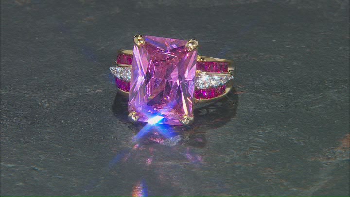 Pink & White Cubic Zirconia and Lab Ruby Rhodium And 18k Yellow Gold Over Silver Ring Video Thumbnail
