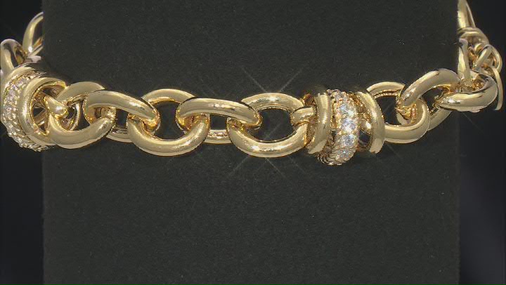 White Cubic Zirconia 18k Yellow Gold Over Sterling Silver Rolo Bracelet 1.26ctw Video Thumbnail