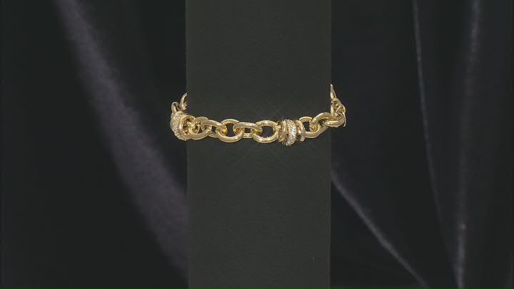 White Cubic Zirconia 18k Yellow Gold Over Sterling Silver Rolo Bracelet 1.26ctw Video Thumbnail